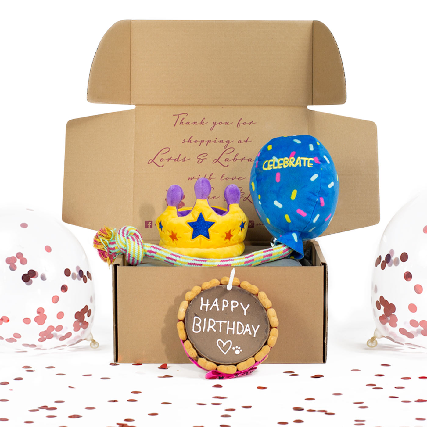 Wish your pooch ‘happy birthday’ with our luxury happy birthday gift box for dogs! Featuring a selection of dog treats and toys for the perfect birthday celebrations! Available now at Lords & Labradors    