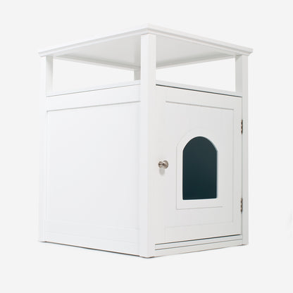 Discover The Perfect Multi-Functional Cat Washroom, Featuring Hinged Door for a Discreet Cat Loo. Suitable for All Cat Breeds! Made From Durable Wood to Ensure a Stylish Finish That Suits Any Home Decor! Includes a Complimentary Litter Tray. Available In Grey & White Now at Lords & Labradors    