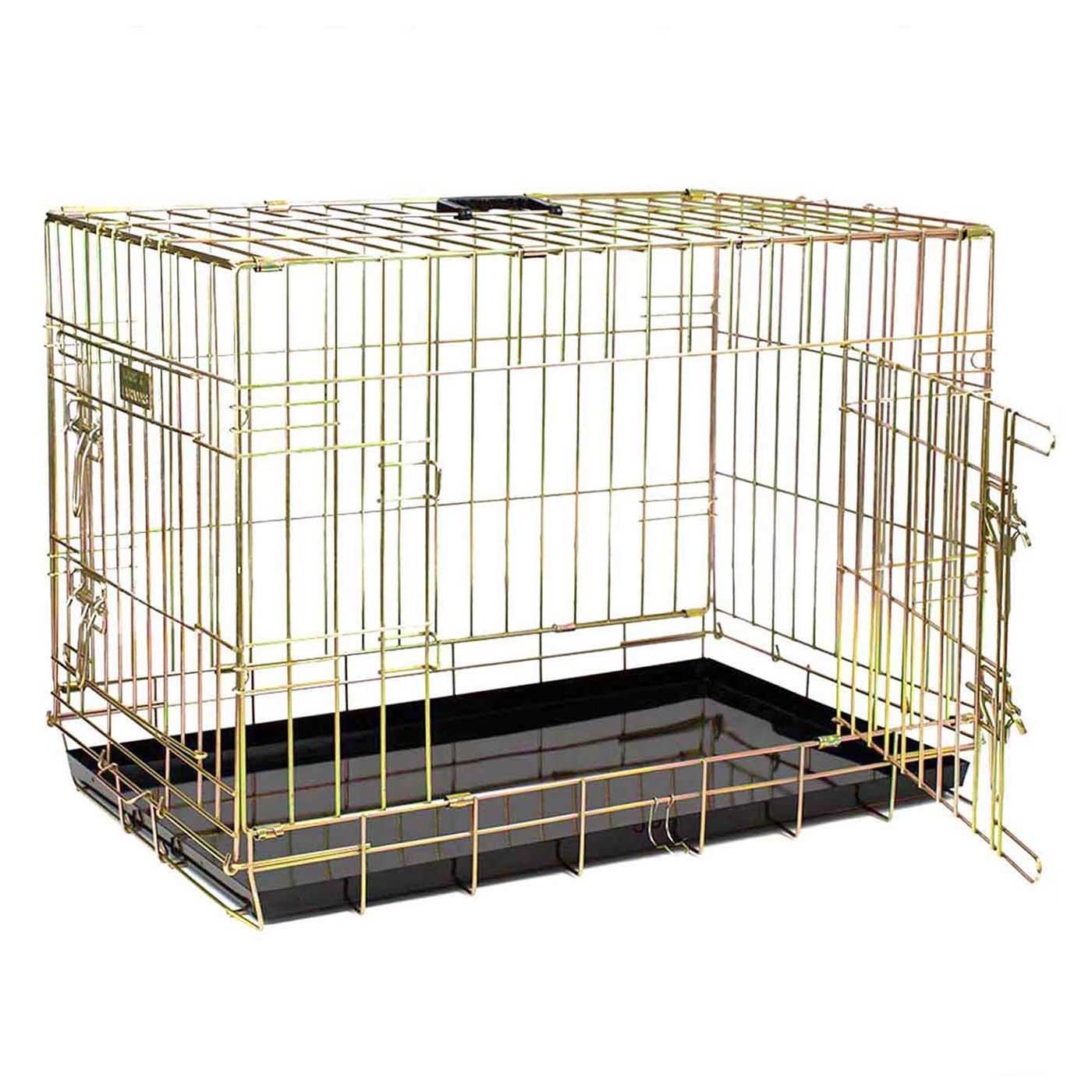 Discover, Imperfect deluxe heavy duty Iridescent Gold dog crate, featuring two doors for easy access and a removable tray for easy cleaning! The ideal choice to keep new puppies safe, made using pet safe galvanised steel! Available now in 5 sizes and three stunning colours at Lords & Labradors