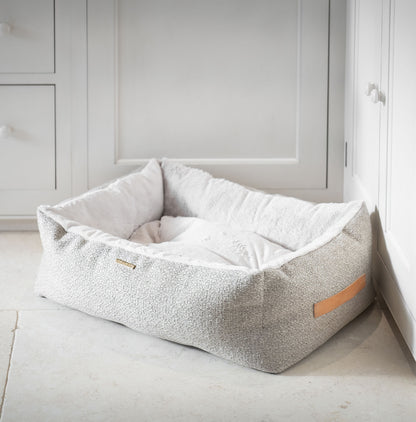 Discover This Luxurious Box Bed For Dogs, Made Using Beautiful Herdwick Fabric To Craft The Perfect Dog Box Bed! In Stunning Sandstone, Available Now at Lords & Labradors    