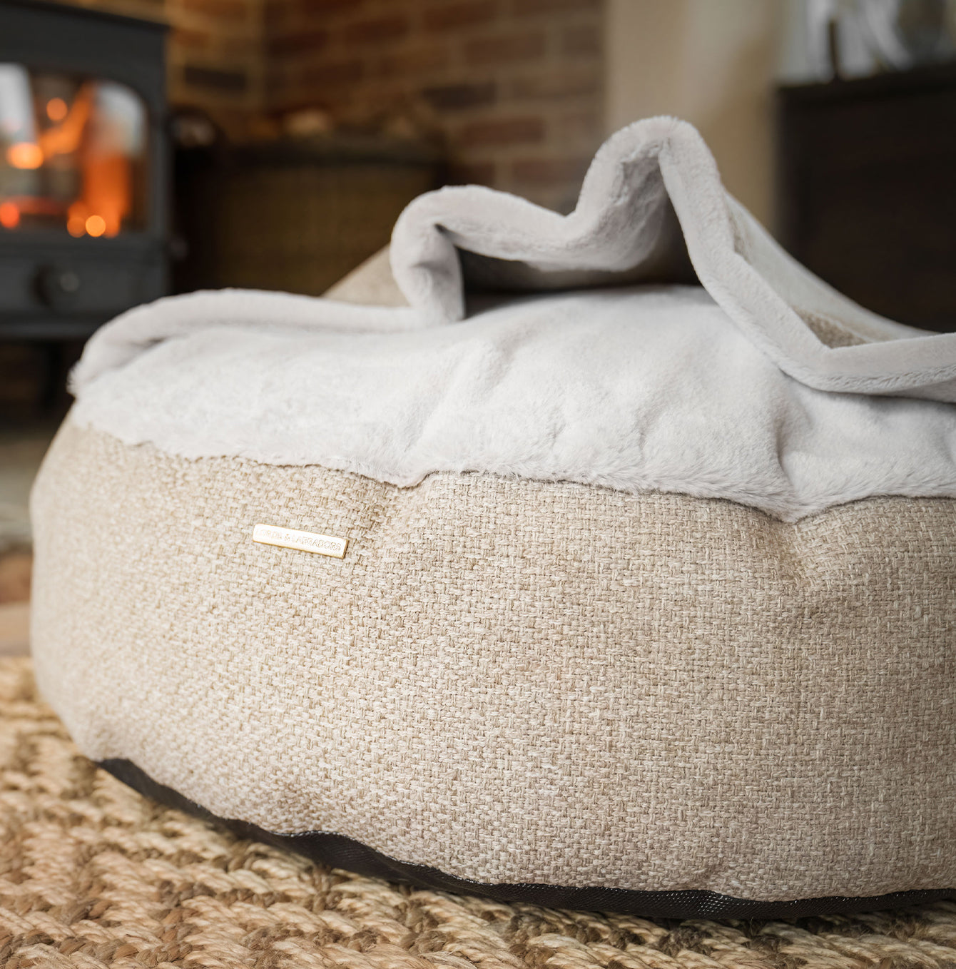 Discover This Luxurious Dog Den, Made Using Beautiful Herdwick Fabric To Craft The Perfect Den For Dogs! In Stunning Sandstone, Available Now at Lords & Labradors    