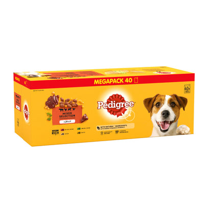 Pedigree Adult Dog Pouches Mixed Selection in Jelly Mega Pack (40x100g)
