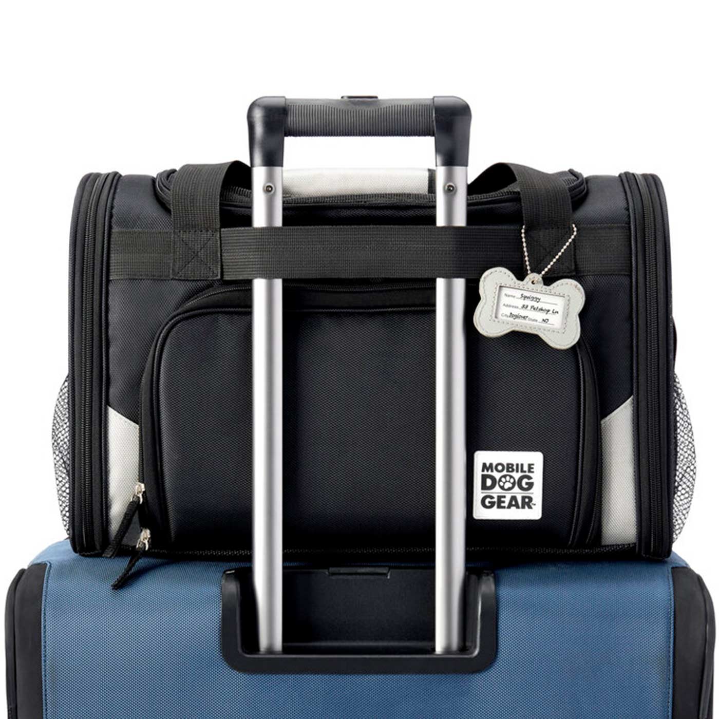 Mobile Dog Gear pet carrier plus on top of holiday luggage