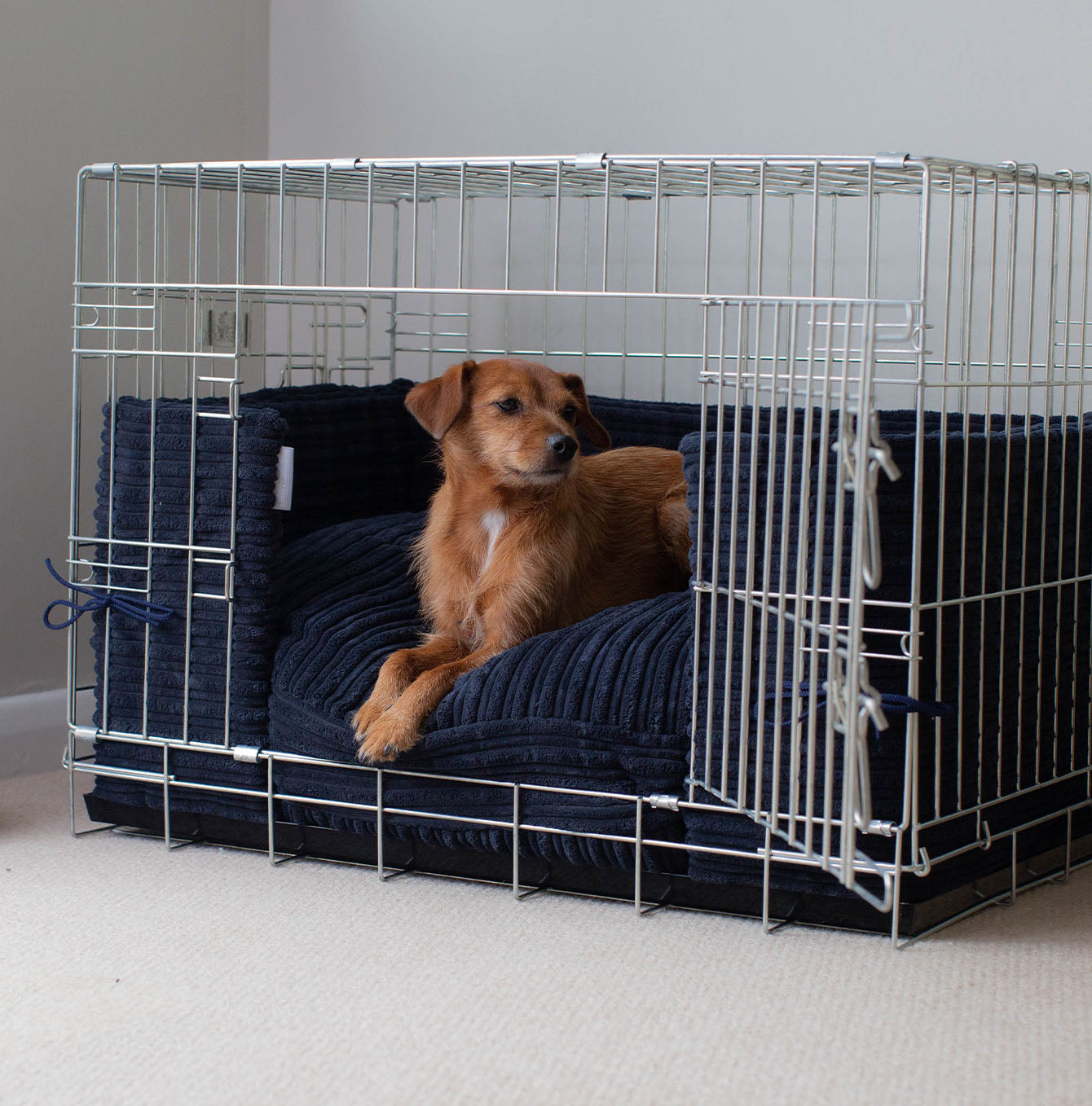 Luxury Dog Crate Bumper, Essentials Plush Crate Bumper in Navy The Perfect Dog Crate Accessory, Available To Personalise Now at Lords & Labradors