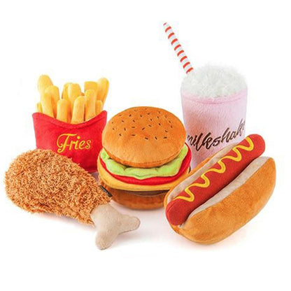 P.L.A.Y Burger Plush Dog Toy With Other Food In The Product Range Milkshake Fries Chicken Wings Hot Dog