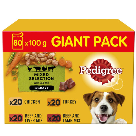 Pedigree Adult Dog Pouches Mixed Selection in Gravy XL Mega Pack (80x100g)