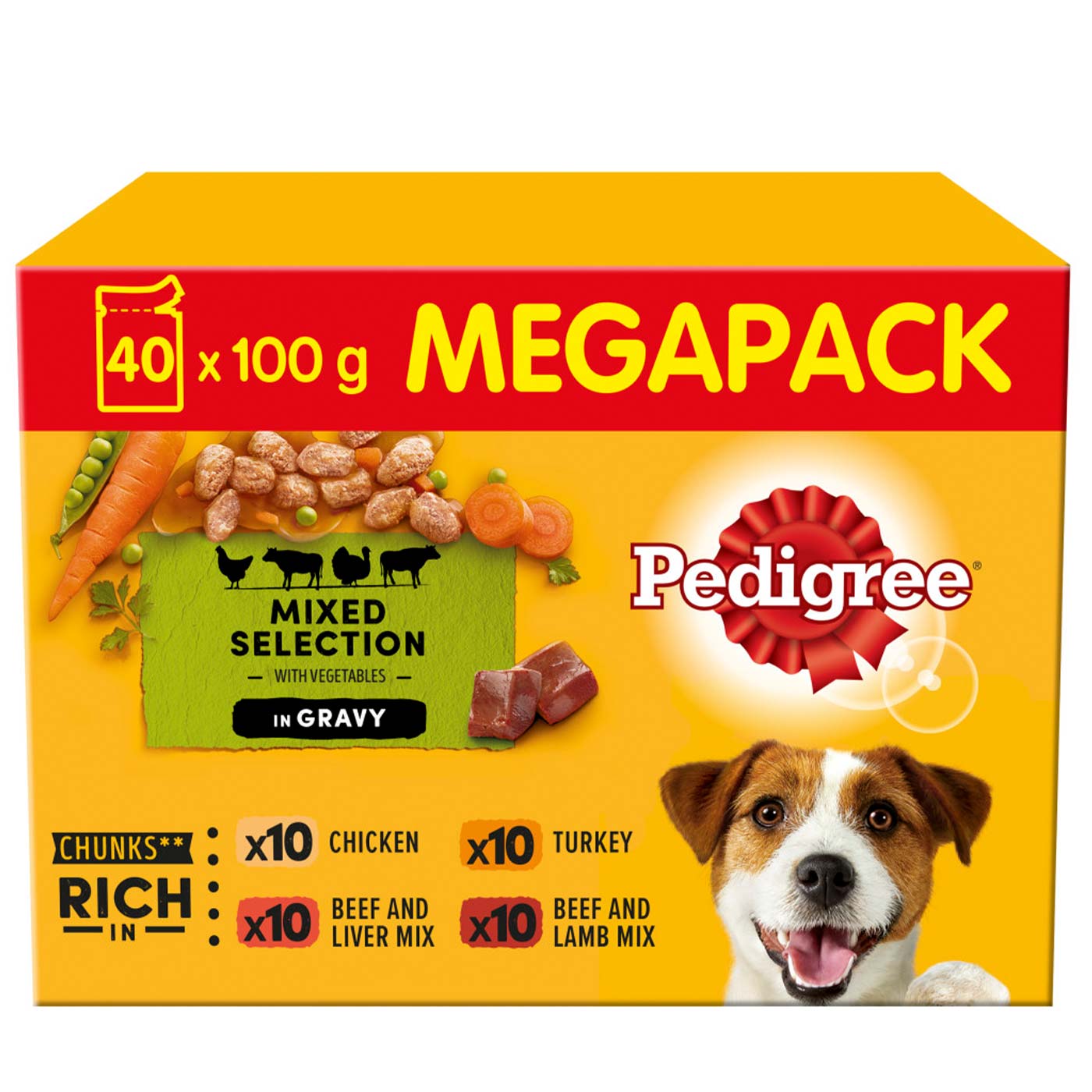 Pedigree Adult Dog Pouches Mixed Selection in Gravy Mega Pack (40x100g)