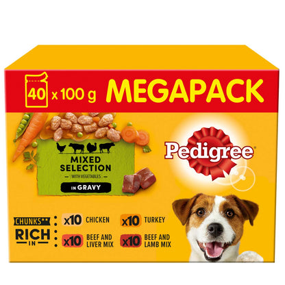 Pedigree Adult Dog Pouches Mixed Selection in Gravy Mega Pack (40x100g)