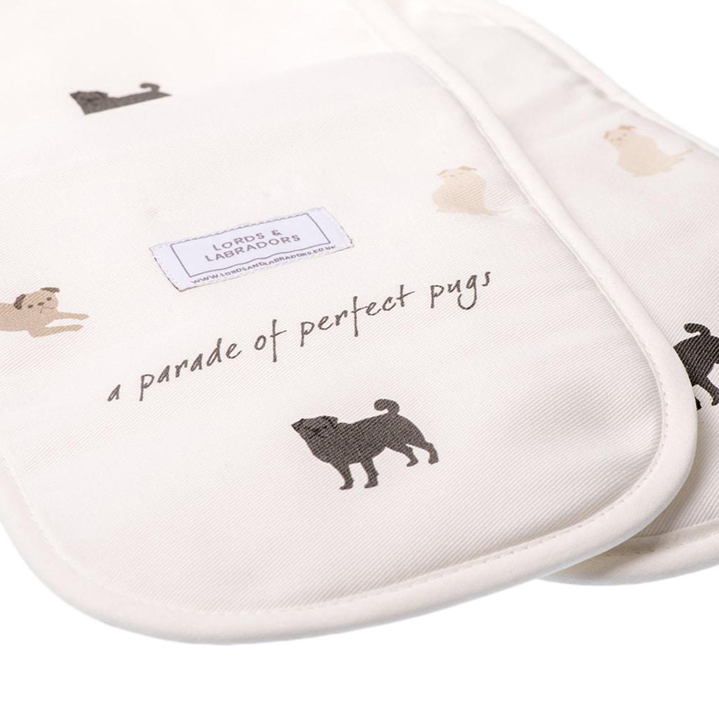 Discover the perfect kitchen accessory, made using 100% cotton and printed with perfect pugs! The ideal pub lover gift to be presented during any occasion! Perfect Pugs Double Oven Glove Available Now at Lords & Labradors     