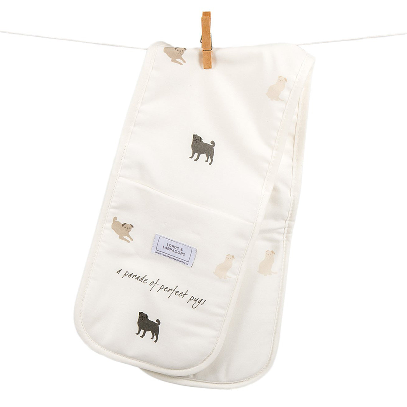 Discover the perfect kitchen accessory, made using 100% cotton and printed with perfect pugs! The ideal pub lover gift to be presented during any occasion! Perfect Pugs Double Oven Glove Available Now at Lords & Labradors     