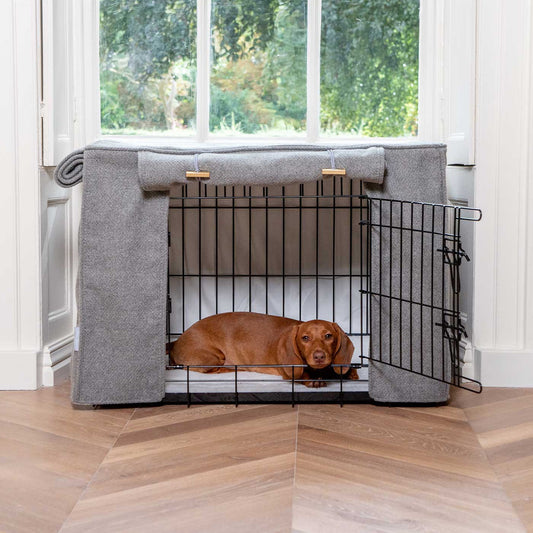 Dog Crate Cover in Pewter Herringbone Tweed by Lords & Labradors