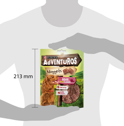 Purina adventuros dog treat nuggets boar flavour 90g size guide