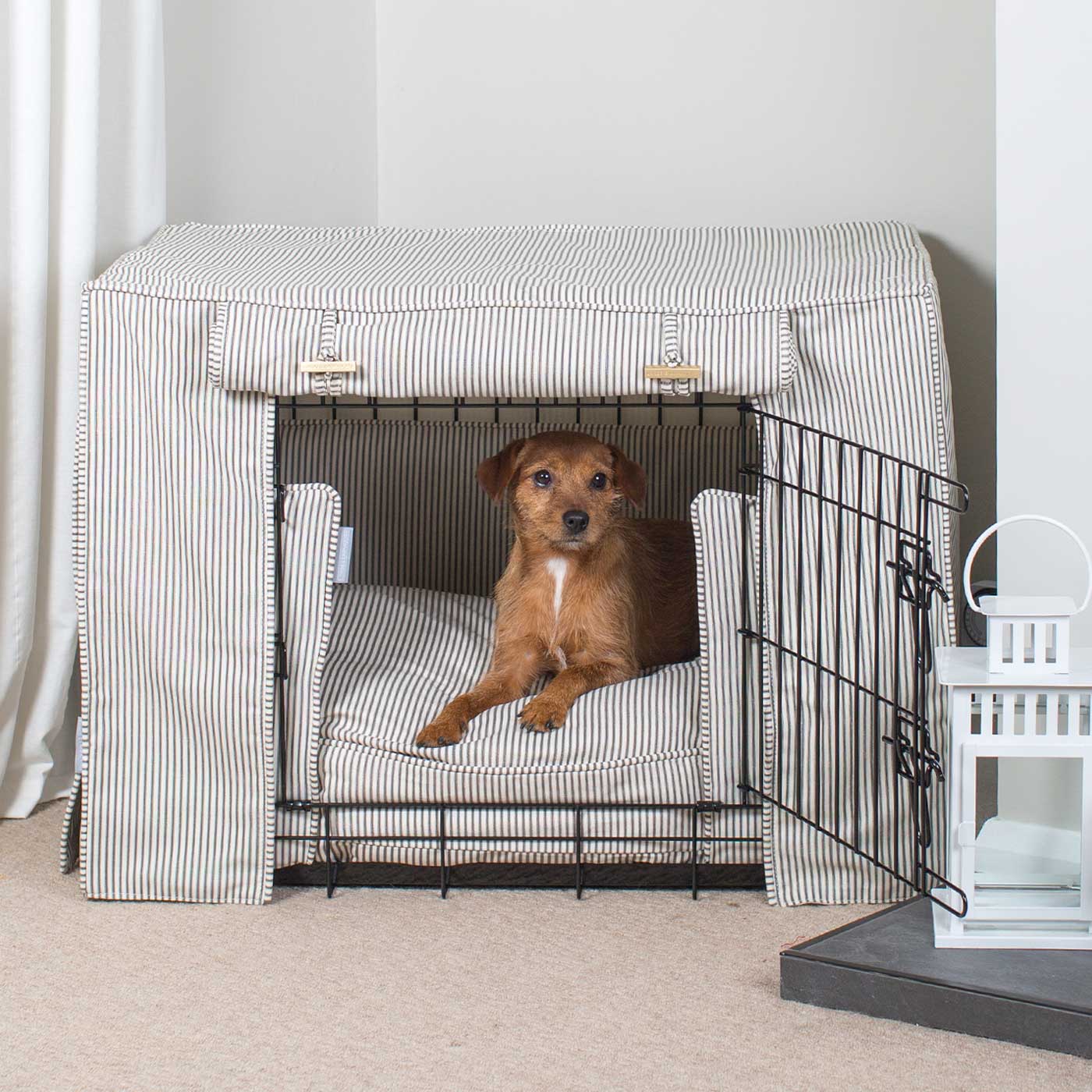 Luxury Heavy Duty Dog Crate, In Stunning Regency Stripe Crate Set, The Perfect Dog Crate Set For Building The Ultimate Pet Den! Dog Crate Cover Available To Personalise at Lords & Labradors