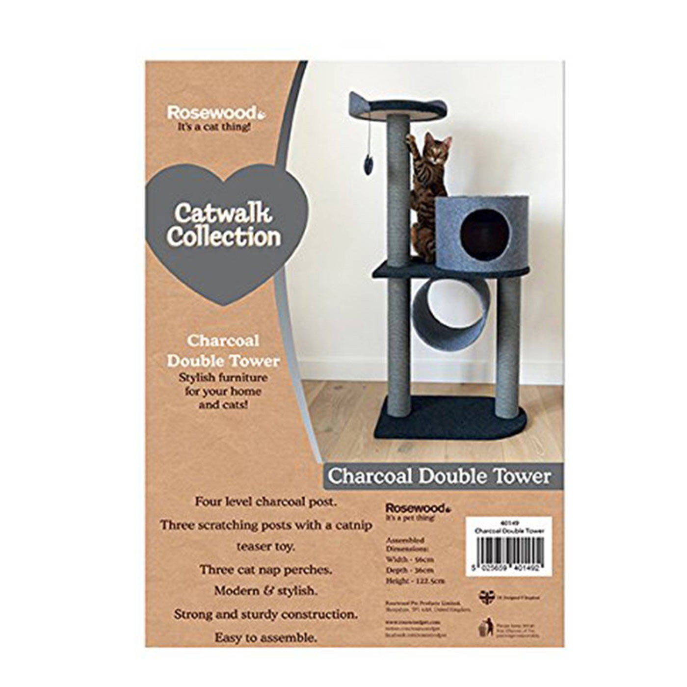Rosewood Charcoal Felt Double Cat Tower