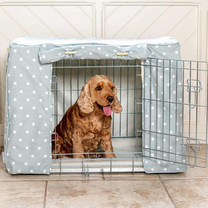 Imperfect Dog Crate Cover In Duck Egg Spot Cotton