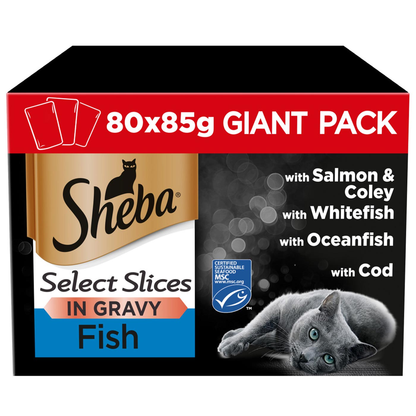 Sheba Select Slices Cat Pouches Fish Collection in Gravy Giant Pack (80x85g)