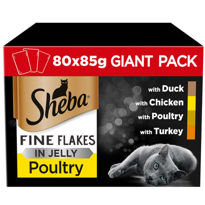Sheba Fine Flakes Cat Pouches Poultry Collection in Jelly Giant Pack (80x85g)