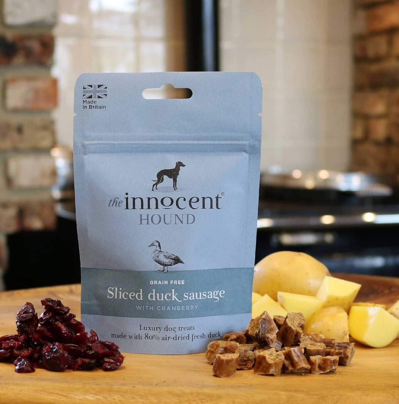 The Innocent Hound Sliced Duck Sausages with Cranberry