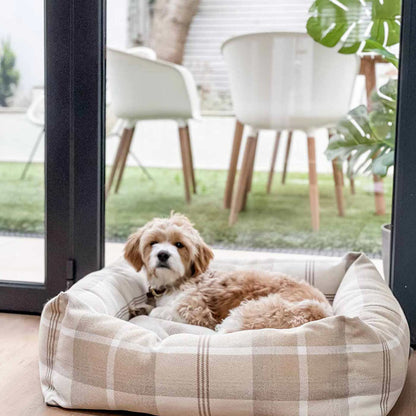Luxury Handmade Box Bed For Dogs in Balmoral Natural Tweed, Perfect For Your Pets Nap Time! Available To Personalise at Lords & Labradors