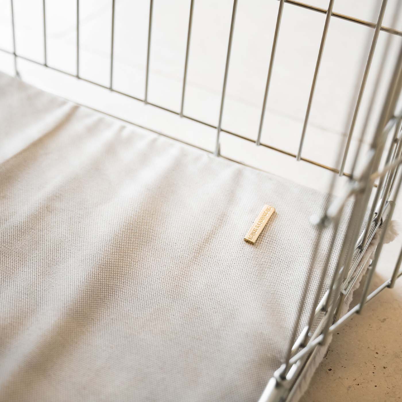 Discover the perfect dog crate accessory, our luxury essentials twill crate mattress in stunning cream linen. Present to your furry friend with this Italian handmade crate mattress for dogs, available now at Lords & Labradors    