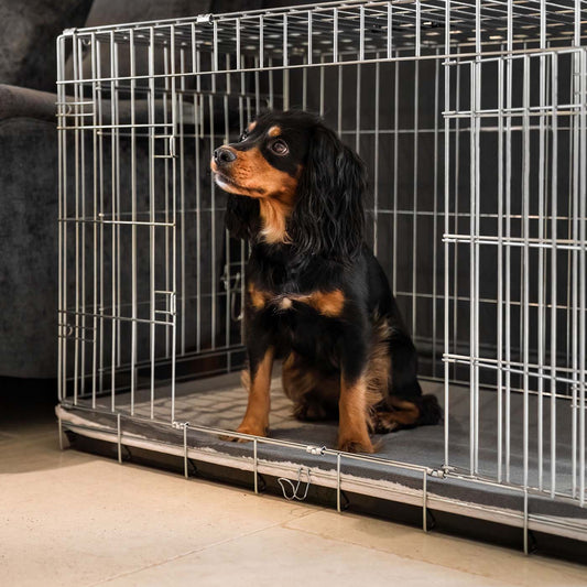 Discover the perfect dog crate accessory, our luxury essentials twill crate mattress in stunning grey slate. Present to your furry friend with this Italian handmade crate mattress for dogs, available now at Lords & Labradors    