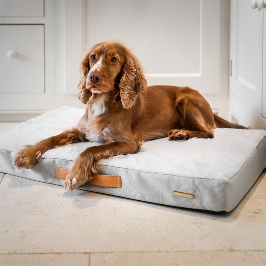 Discover the perfect dog mattress, our luxury essentials twill Orthopaedic mattress in stunning cream linen. Present to your furry friend with this Italian handmade mattress for dogs, available now at Lords & Labradors 