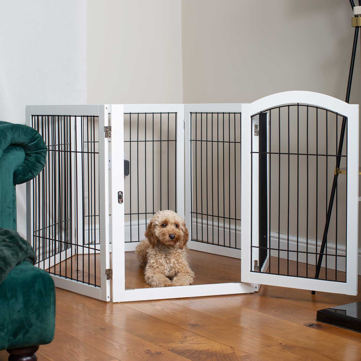 [color:white] Ensure The Ultimate Puppy Safety with Our Heavy Duty Wooden Puppy Play Pen in Grey or white, Crafted to Take Your Pet Right Through Maturity! Powder Coated to Be Extra Hardwearing! 6 panels that are 80.5cm high! Available To Now at Lords & Labradors